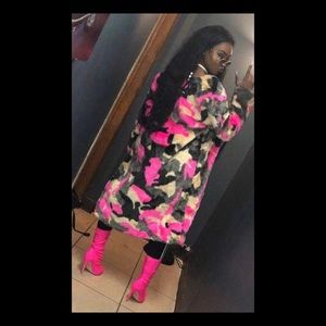 Pink camo fur coat